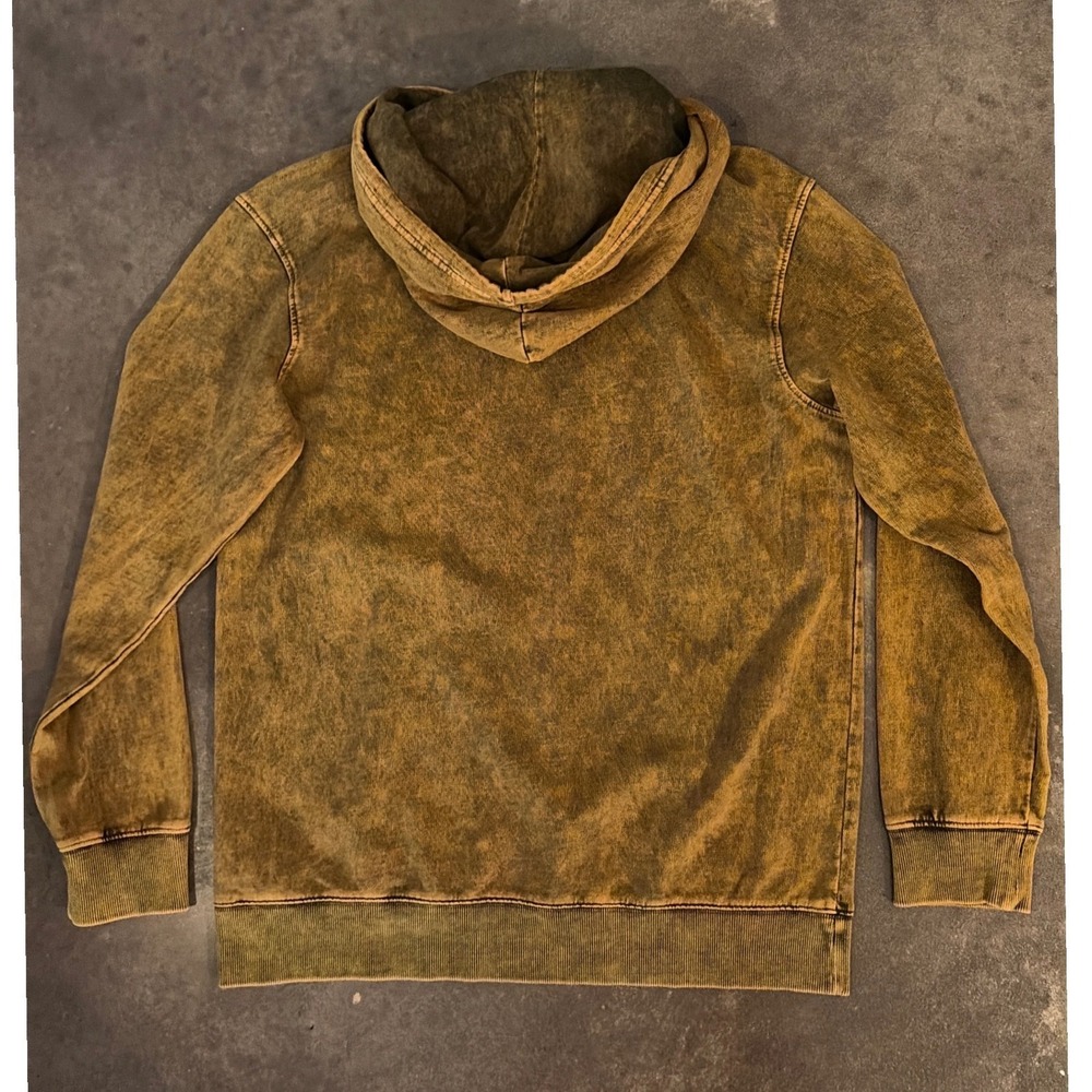 Original Use Mens Acid Wash Hoodie Mustard Brown‎ Streetwear Fleece Pullover M